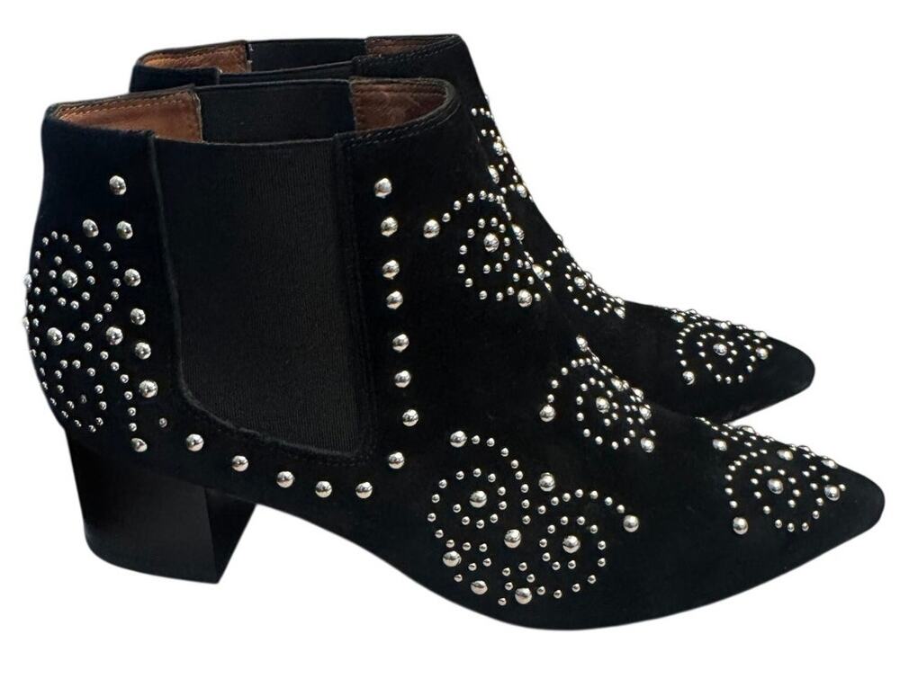 Jeffrey Campbell Mulvain Black Studded Suede Western Chelsea Boots Size 39/8-8.5